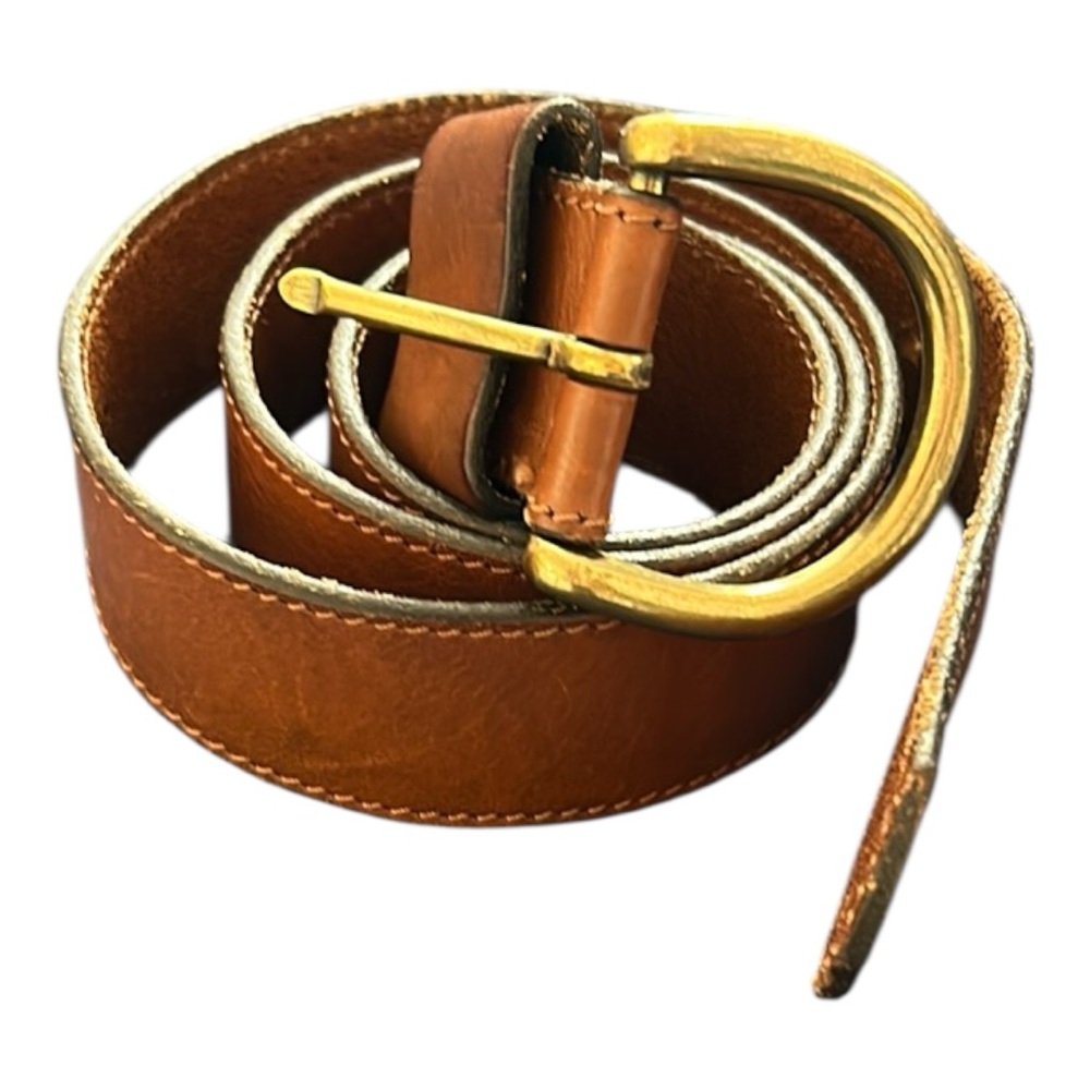 Tan Leather Belt with Gold Buckle